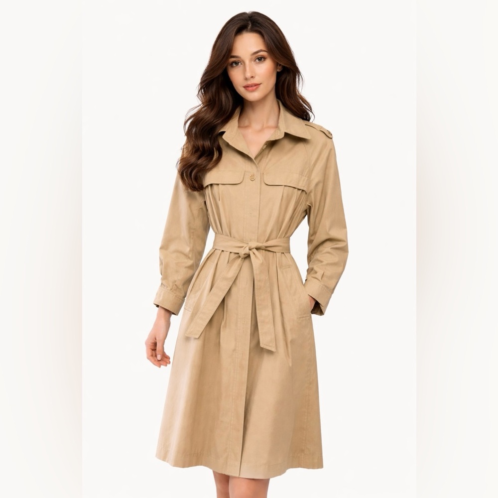 Domino New York Khaki Tan Long Trench Coat S9 Belted Lined Removable Lining VTG